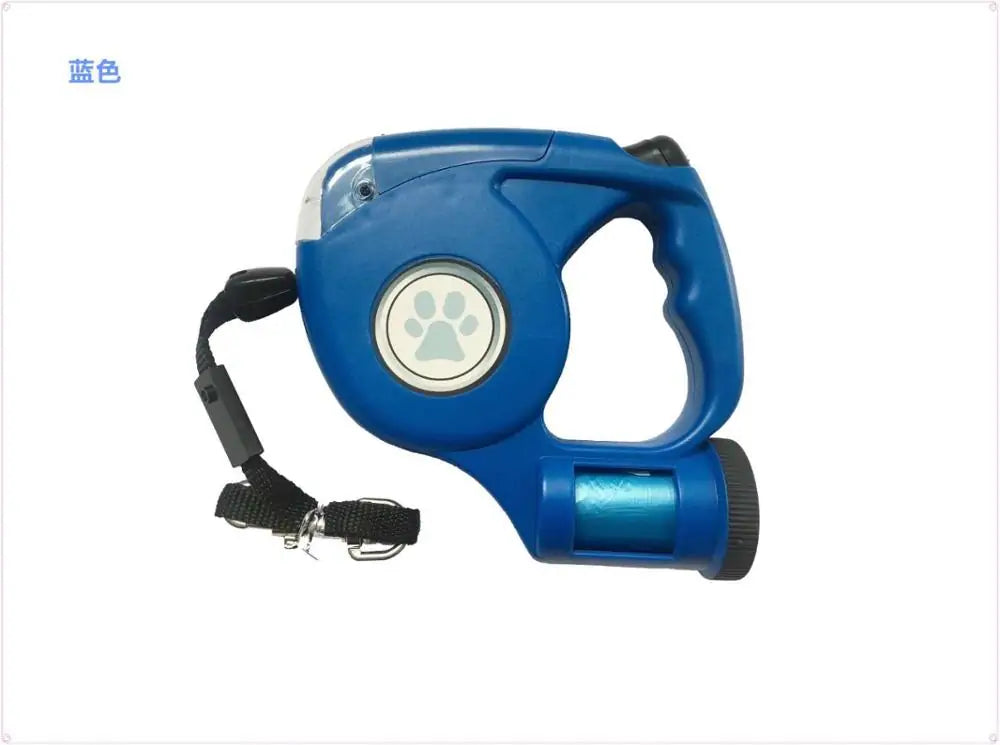 Retractable Dog Leash with LED flashlight and Poop Bag Dispenser All-In-One