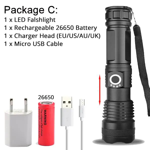 XHP50 and XHP70 up to 90,000 lumens LED Flashlight