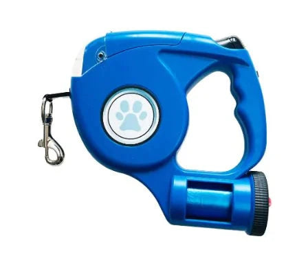 Retractable Dog Leash with LED flashlight and Poop Bag Dispenser All-In-One