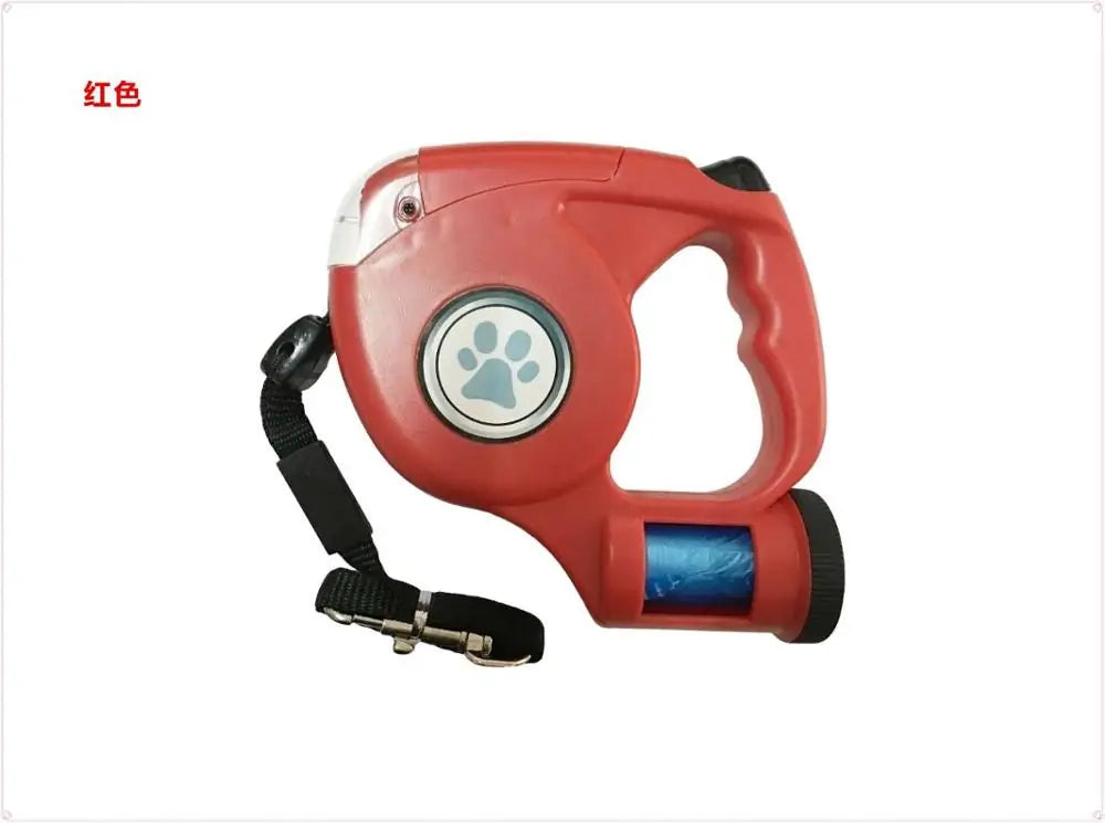 Retractable Dog Leash with LED flashlight and Poop Bag Dispenser All-In-One