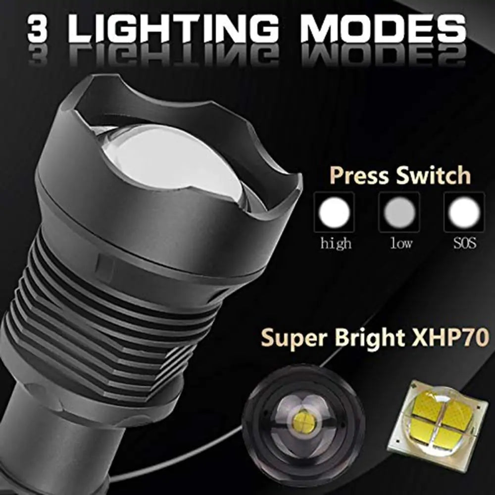 XHP50 and XHP70 up to 90,000 lumens LED Flashlight
