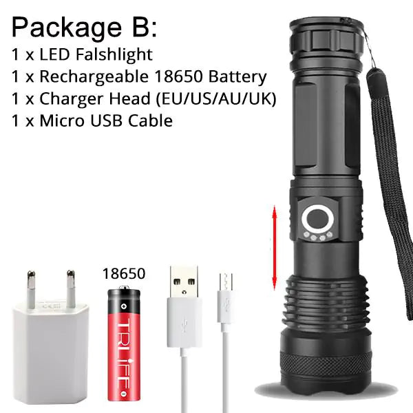XHP50 and XHP70 up to 90,000 lumens LED Flashlight